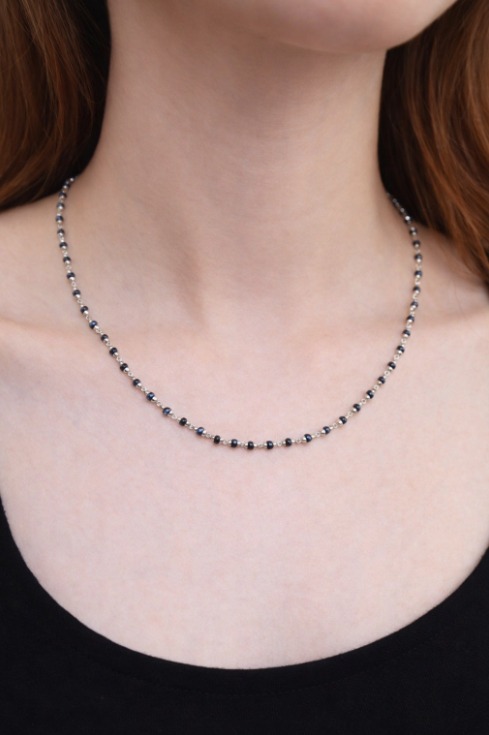 18 inch long black and silver design tulsi mala